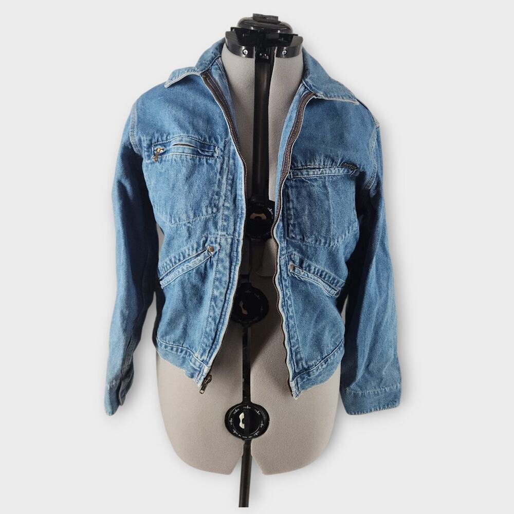 OshKosh B'Gosh Chore Jacket Jrs Sz M Womens Sz S Faded Denim Full-Zip  VTG